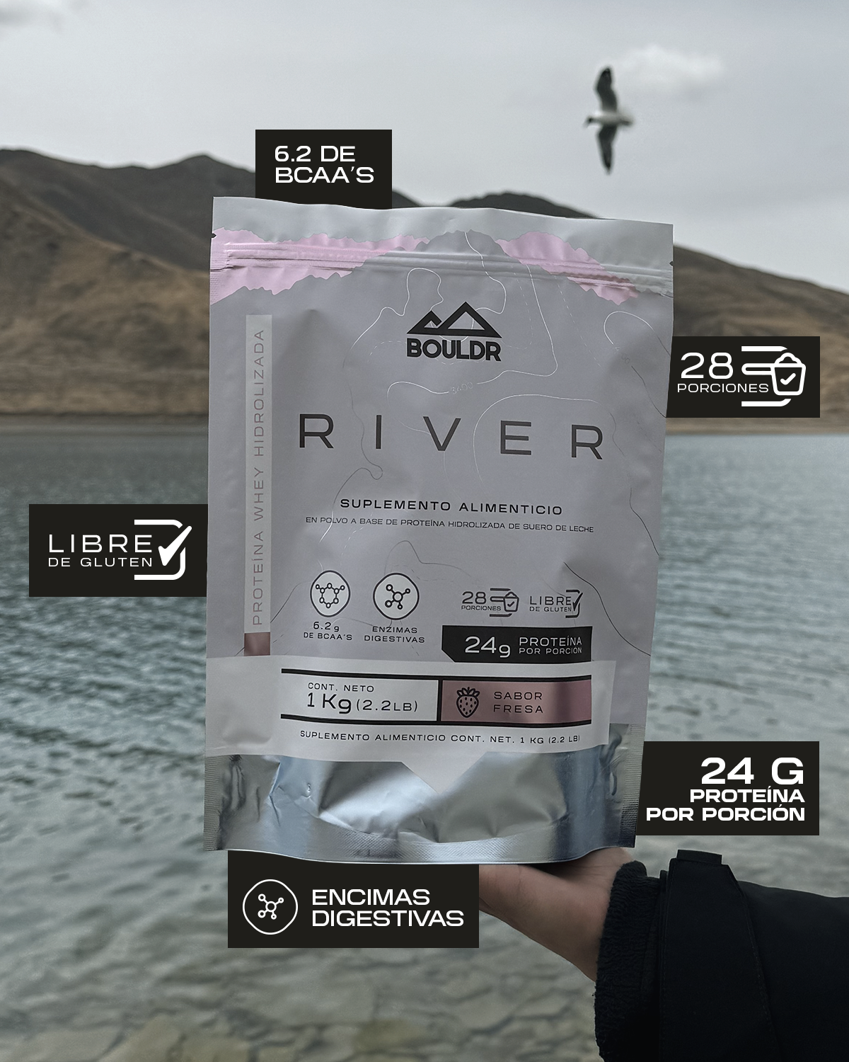 RIVER PROTEÍNA HIDROLIZADA DE SUERO DE LECHE SABOR: FRESA