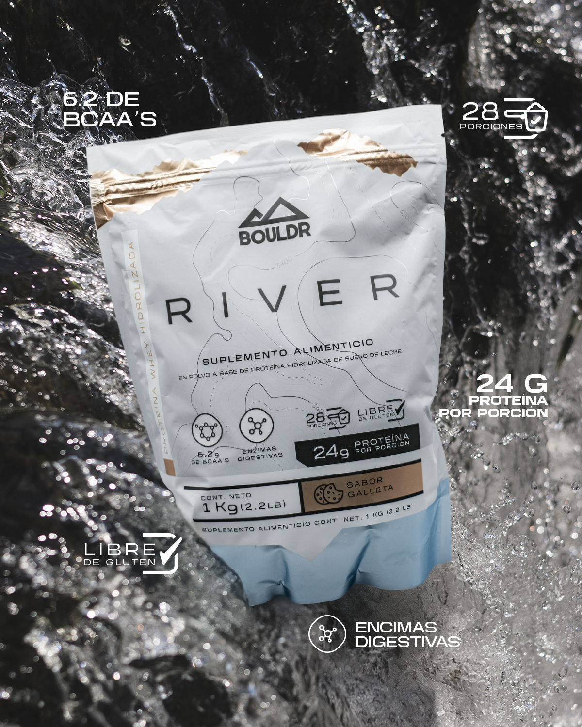 RIVER PROTEÍNA HIDROLIZADA DE SUERO DE LECHE SABOR: GALLETA